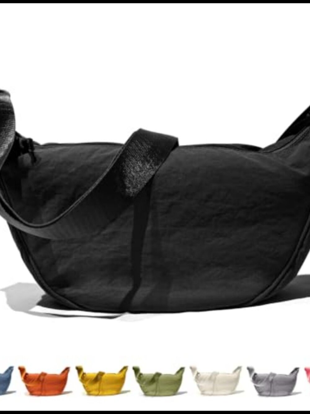 Lightweight Taslon Crescent Sling Crossbody Bag Adjustable Strap Water-Resistant